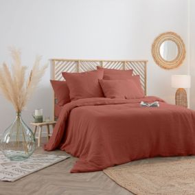 Housse de couette en 100% lin (240x220 cm - Terracotta)