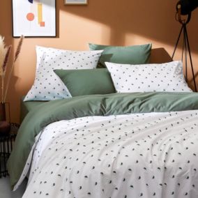 Housse de couette en percale au style géométrique (140x200 cm - Vert Olive)