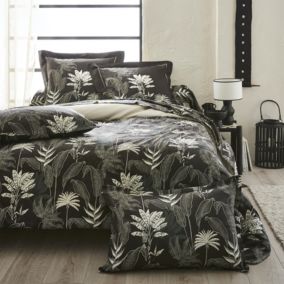 Housse de couette en satin aux feuilles tropicales (140x200 cm - Gris anthracite)