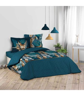 Housse de couette imprimé allover 42 fils "Alianor" - 240x260cm - Bleu canard