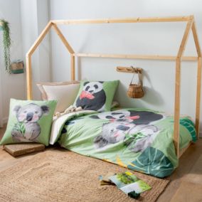 Housse de couette panda (140x200 cm - Vert)