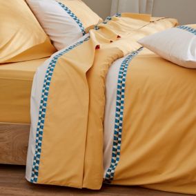 Housse de couette percale avec galon (140x200 cm - Jaune)