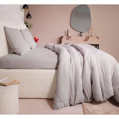Housse de couette + taies gaze de coton lave Douceur