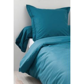 Housse de Couette Unie en 100 % Coton (140x200 cm - Bleu Paon)