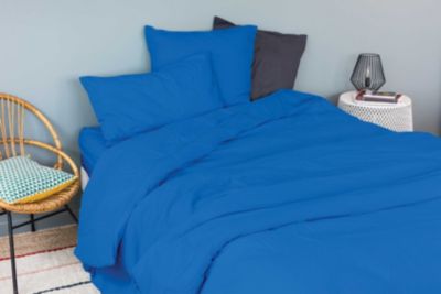 Housse de couette unie en coton Lavé (280x240 cm - Bleu Encre)