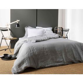 Housse de Couette Unie en Lin (140x200 cm - Gris clair)