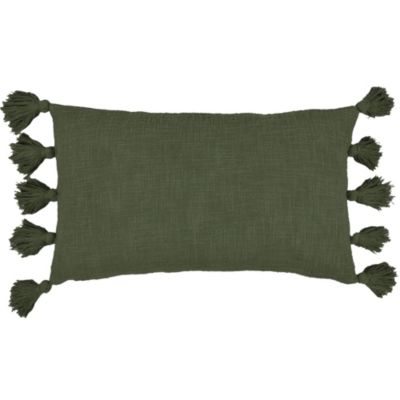 Housse de coussin à pompons vert kaki l.30 x L.50cm