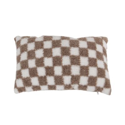 Housse de coussin effet fourrure damier blanc et taupe 30 x 50 cm Harry