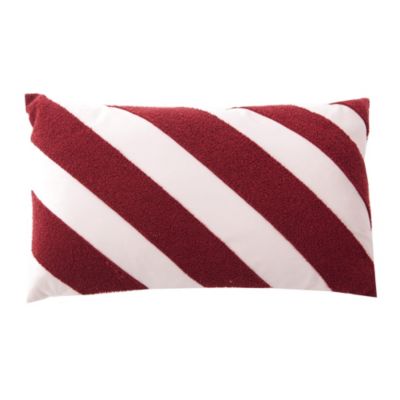 Housse de coussin effet velour et bouclettes, rayures rose et bordeaux 30 x 50 cm Ismael