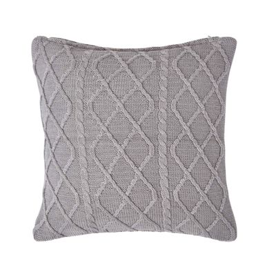 Housse de coussin en tricot maille torsadée gris, 45 x 45 cm - HOMESCAPES