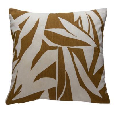 Housse de coussin feuillage blanc et ocre l.45 x L.45cm