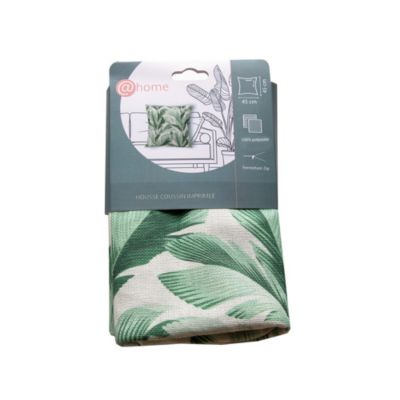 Housse de coussin feuillage vert et blanc L.45 x l.45cm Deko & Co