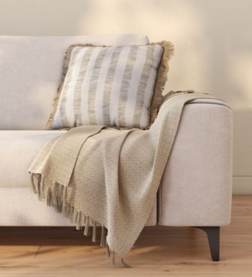 Housse de coussin Kamea coton et jute rayé à franges beige l.45 x L.45cm Ornami