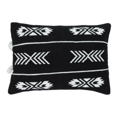 Housse de coussin l.40 x L.60 cm motifs géométriques brodés noir et blanc, fermeture zippée, GoodHome Rahat