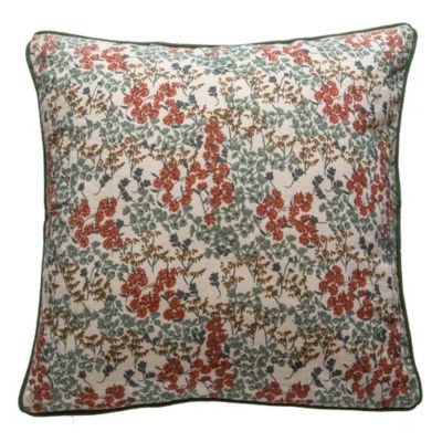 Housse de coussin Liberty fleuri vert, bleu, orange avec piping l.40 x L.40cm