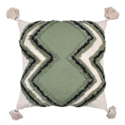 Housse de coussin motif tufté berbère vert, beige et noir l.45 x L.45cm