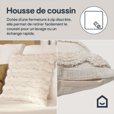 Housse de coussin Mulyo motif brodé et tufté bohème blanc cassé l.45 x L.45cm GoodHome