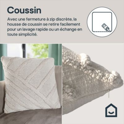 Housse de coussin Saline tufté géométrique blanc cassé l.45 x L.45cm GoodHome