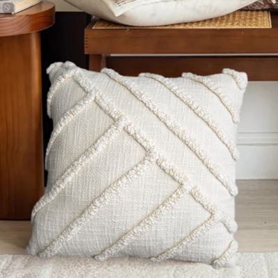Housse de coussin Saline tufté géométrique blanc cassé l.45 x L.45cm GoodHome