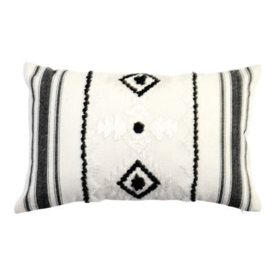 Housse de coussin Sirsa bohème brodé noir et blanc l.30 x L.50cm GoodHome