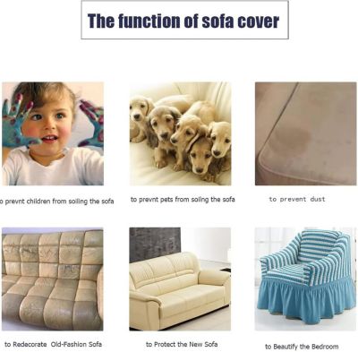 Housse de fauteuil extensible, 1 pièce, universelle, en tissu seersucker, avec volants, pour salon (rayé bleu)