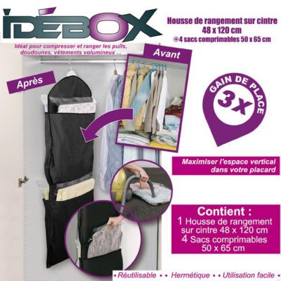 Housse de rangement sur cintre 48x20 cm + 4 sacs aspi