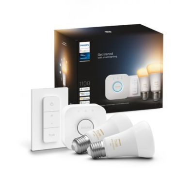 Hue White ambiance kit de démarrage Philips Hue : 2 ampoules connectées IP20 A60 E27 1100lm 11W + bridge