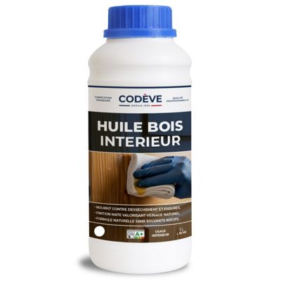 Huile Bois Interieur - 1 L   - Codeve Bois - D'entretien Pour Boiserie, Porte, Menuiserie, Lambris Ou Poutre En Bois.