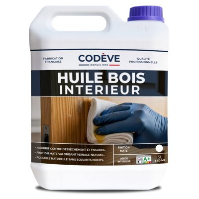 Huile Bois Interieur - 5 L   - Codeve Bois - D'entretien Pour Boiserie, Porte, Menuiserie, Lambris Ou Poutre En Bois.