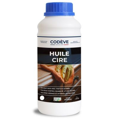 Huile Cire - 1 L   - Codeve Bois - Incolore Pour Huiler Et Cirer Votre Bois Feuillu En Frêne, Bouleau, Acacia Ou Chêne.