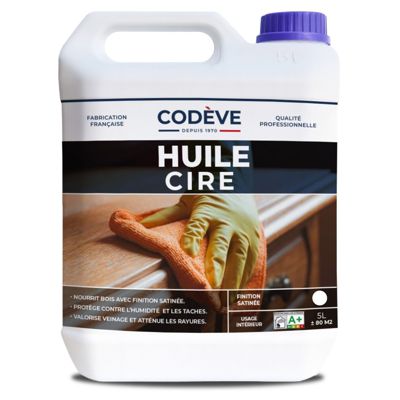 Huile Cire - 5 L   - Codeve Bois - Incolore Pour Huiler Et Cirer Votre Bois Feuillu En Frêne, Bouleau, Acacia Ou Chêne.