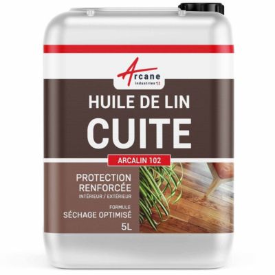 Huile de lin cuite pour entretien des bois, parquets, meubles, terrasse, pierres naturelles  - 5 L - ARCANE INDUSTRIES