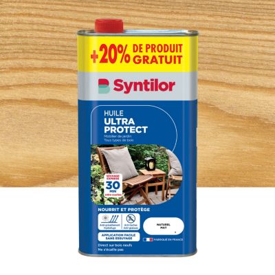 Huile extérieure Ultra Protect Mobilier de jardin toutes essences de bois Syntilor naturel mat 1L + 20% gratuit