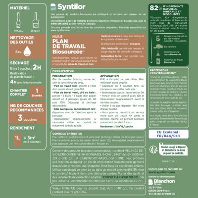 Huile plan de travail Biosourcée Syntilor effet chêne 0,5L