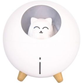 Humidificateur à brume fraîche pour la maison, 220ml, avec 7 lumières colorées, brume de bureau à arrêt automatique (chat blanc)