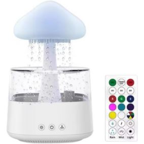 Humidificateur à nuage de pluie, veilleuse champignon 7 couleurs, fontaine de bureau, compte-gouttes audio (blanc + télécommande)