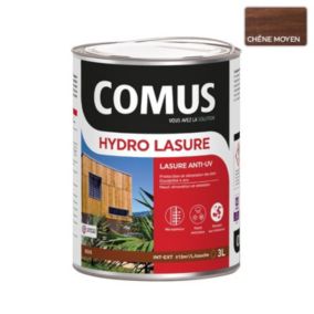 HYDRO LASURE Chêne moyen 3L - Lasure anti-UV pour la protection et la mise en valeur du veinage des bois verticaux - COMUS