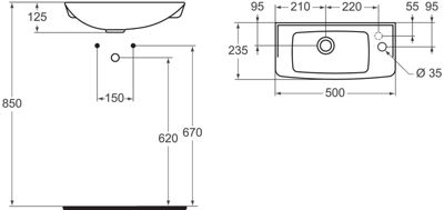 Ideal Standard EUROVIT LAVE-MAINS 125 X 500 X 235 MM, BLANC (R421901)