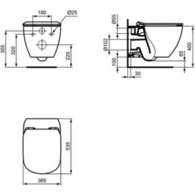 Ideal Standard TESI - Cuvette AquaBlade sans bride + abattant ultra-fin avec frein de chute (T354601)