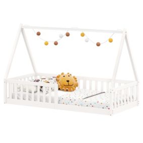 IDIMEX Lit Cabane 90x190 NICOLAS Lit Enfant en Pin Massif, Lit Montessori avec Barrières, Couchage 90x190 cm, Blanc