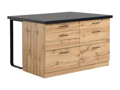 Ilot central de cuisine avec 6 tiroirs en MDF et métal - Noir et Naturel clair - ALEGRITA