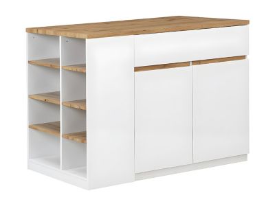 Ilot central de cuisine avec rangements - Blanc et Naturel - MEILI