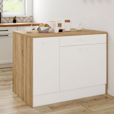 Ilot central LIO maxi capacité de rangement bois et blanc