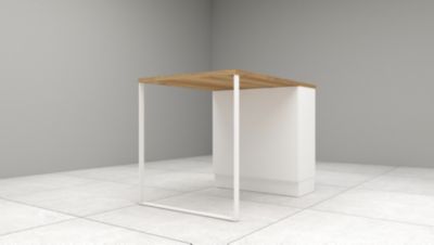 Îlot central Monica blanc et effet chêne avec pied et 4 cases L. 120 x l. 80 cm