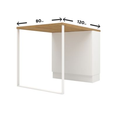 Îlot central Monica blanc et effet chêne avec pied et 4 cases L. 120 x l. 80 cm