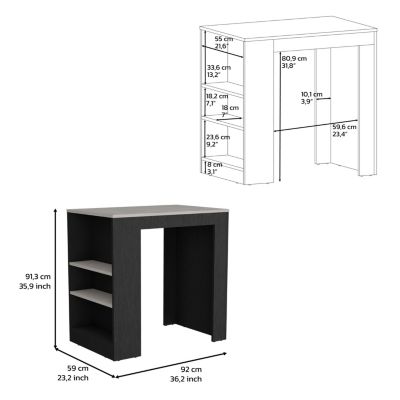 Ilot de cuisine en mélamine Chicago avec étagères , 91.28 cm X 91.99 cm X 58.97 cm , Multicolore
