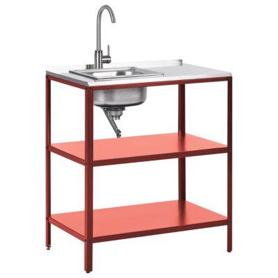Ilot de cuisine extérieure avec évier VILAMA Rouge Métal