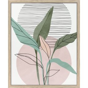Image encadrée feuilles graphique Dada Art vert et rose L.53 x l.43 cm