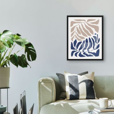 Image encadrée feuilles rose et bleu L.50 x l.40 cm