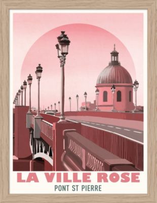 Image encadrée la ville rose pont St Pierre Dada art cadre en bois 30x40 cm